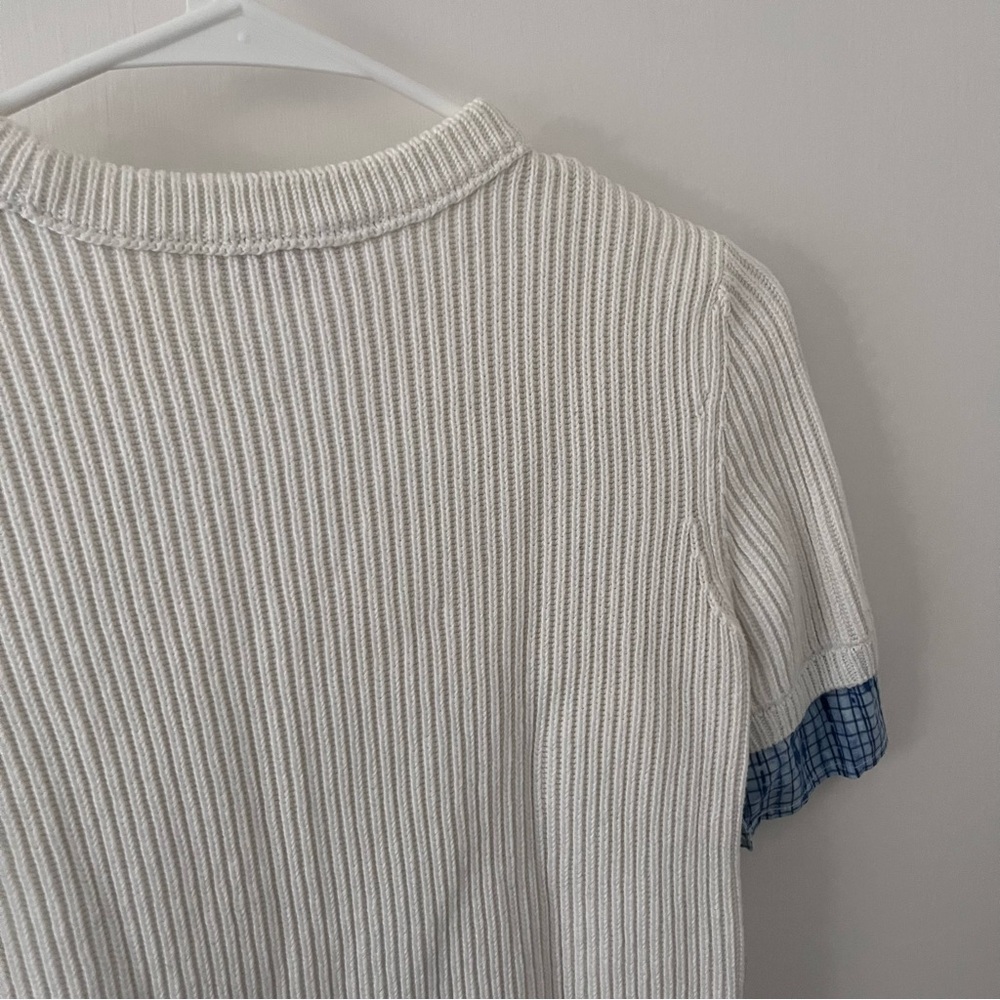 Tory Burch Short Sleeve Sweater Top Blue White 100% Cotton XS - Picture 8 of 12
